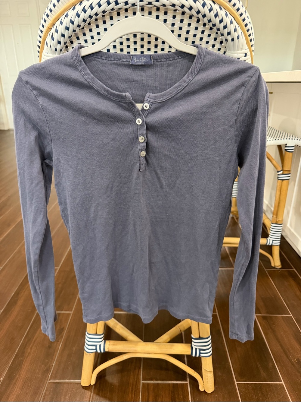 John Galt Brandy Melville Slate Blue Ribbed Long Sleeve Henley Top One Size